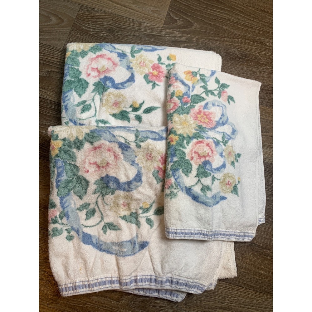 Waverly Vintage Cottagecore 100% Cotton Towel Set of 3 Made in USA 90s